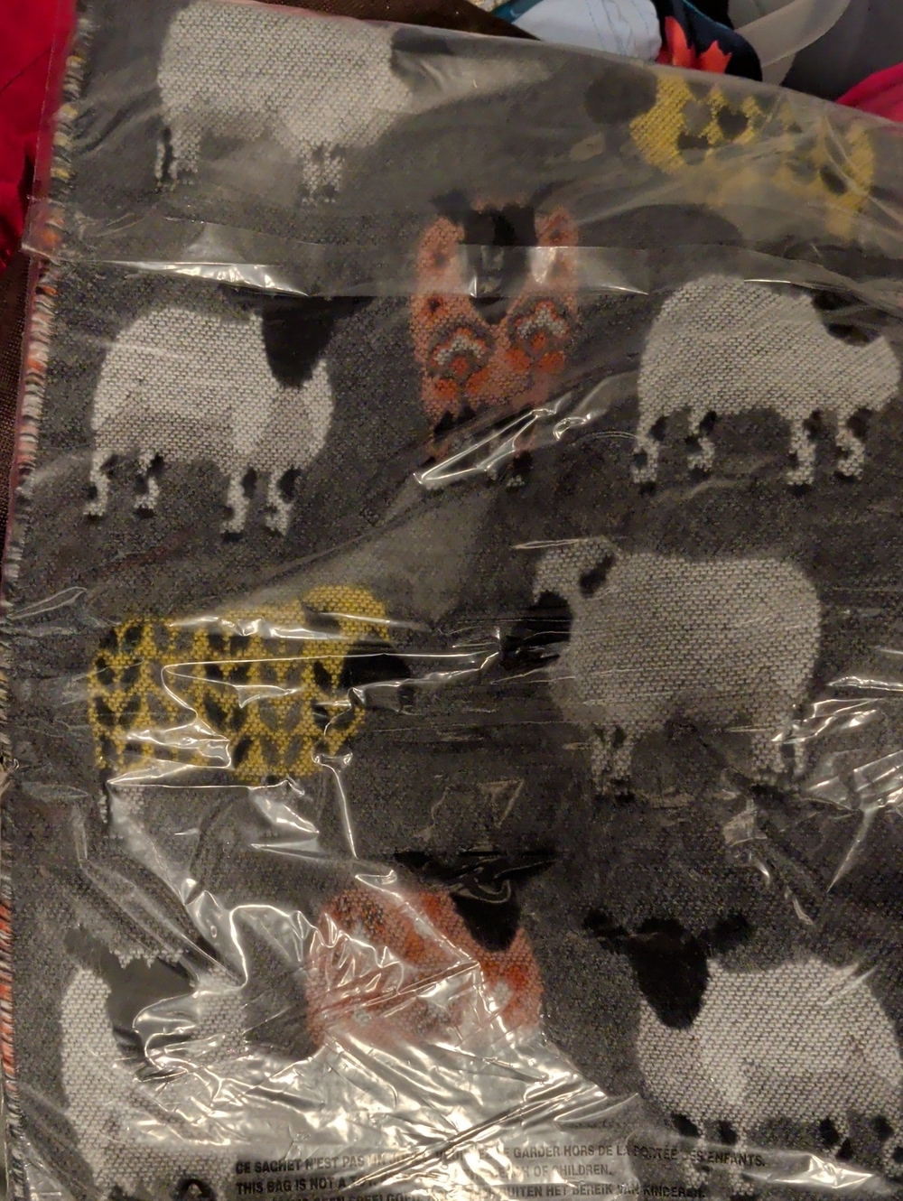 Sheep Pattern Gray Knit Blanket Scarf - Multicolor Accents